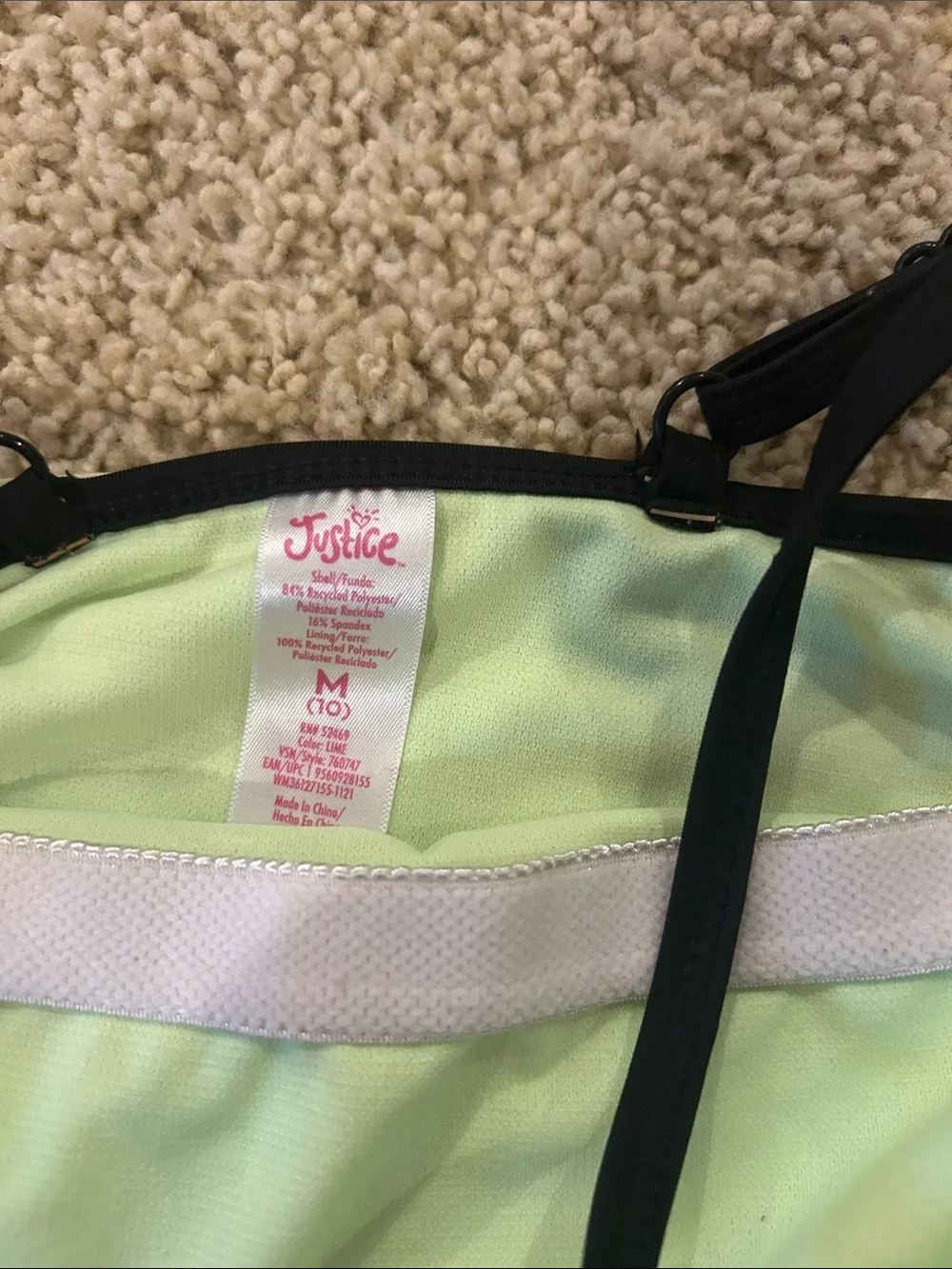 Justice Light Green One-Piece Swimsuit with Black Trim